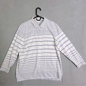 J JILL WOMENS LONG STRIPED BLOUSE WHITE LIGHT BLUE SIZE L